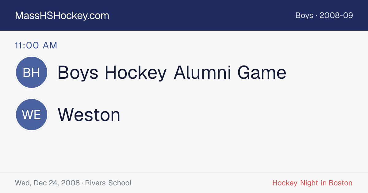 Boys Hockey Alumni Game at Weston score card