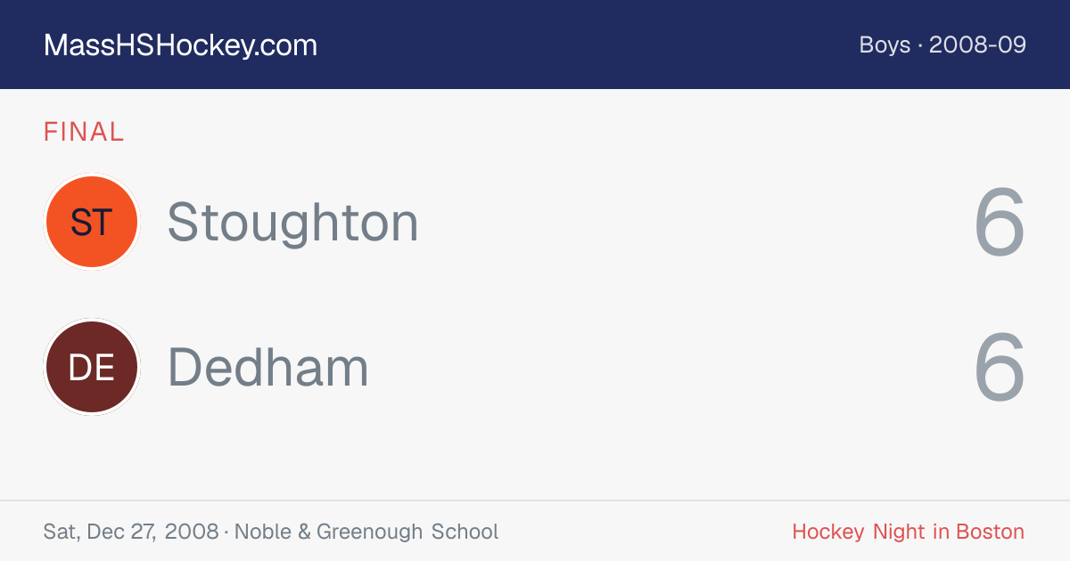 Stoughton at Dedham score card