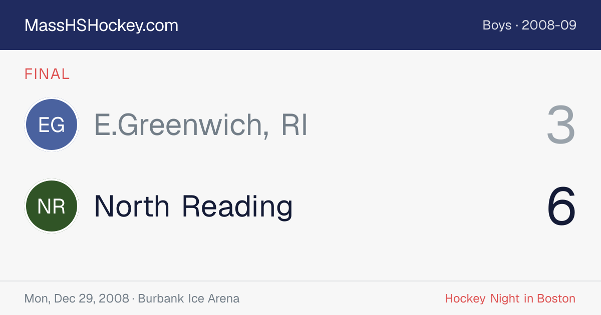 E.Greenwich, RI at North Reading score card