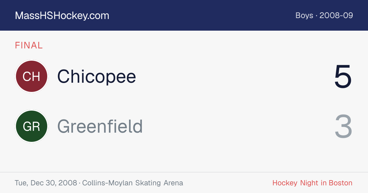 Chicopee at Greenfield score card