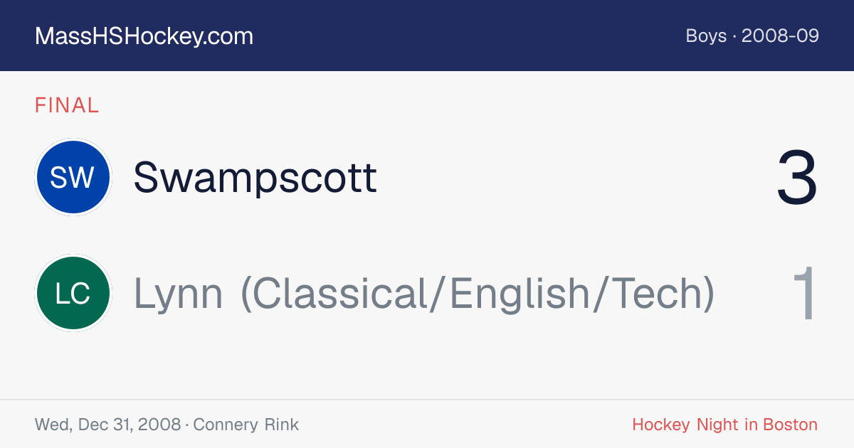 Swampscott at Lynn (Classical/English/Tech) score card