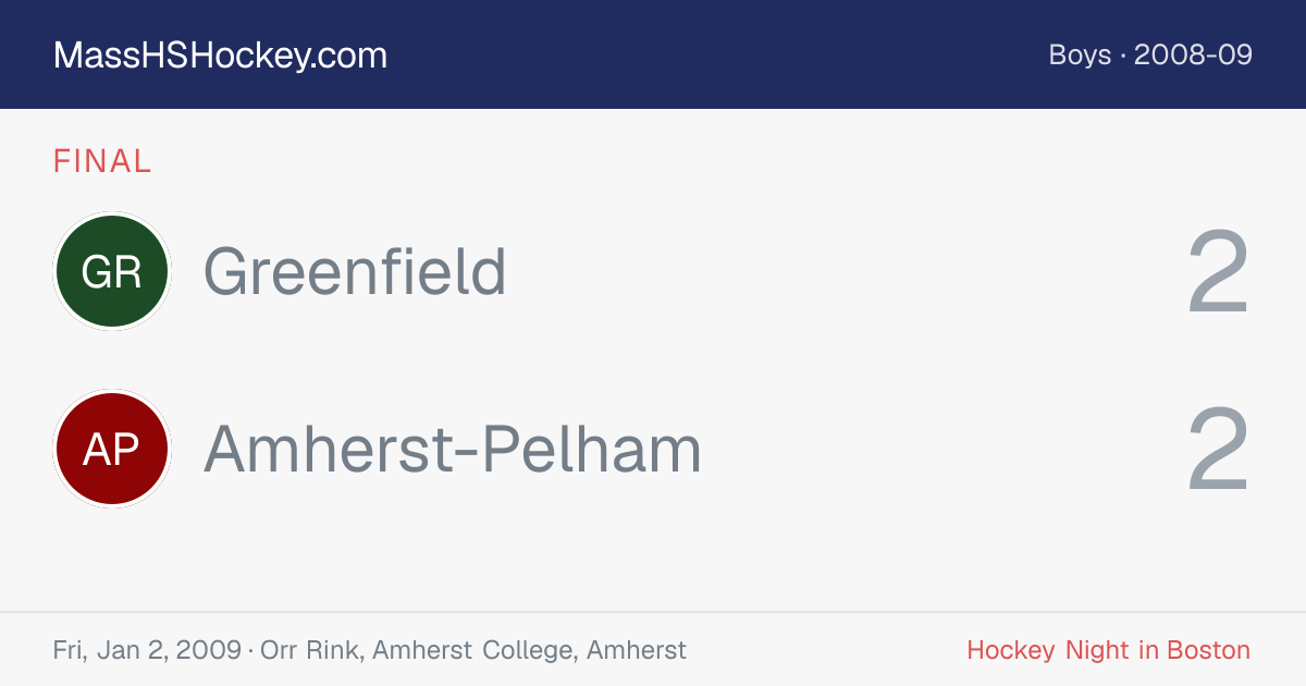 Greenfield at Amherst-Pelham score card