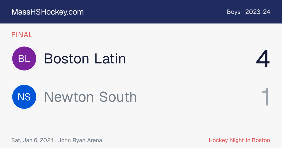 Boston Latin at Newton South score card