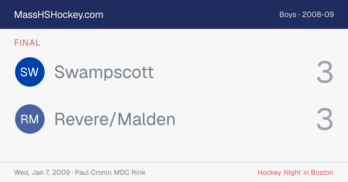 Swampscott at Revere/Malden score card