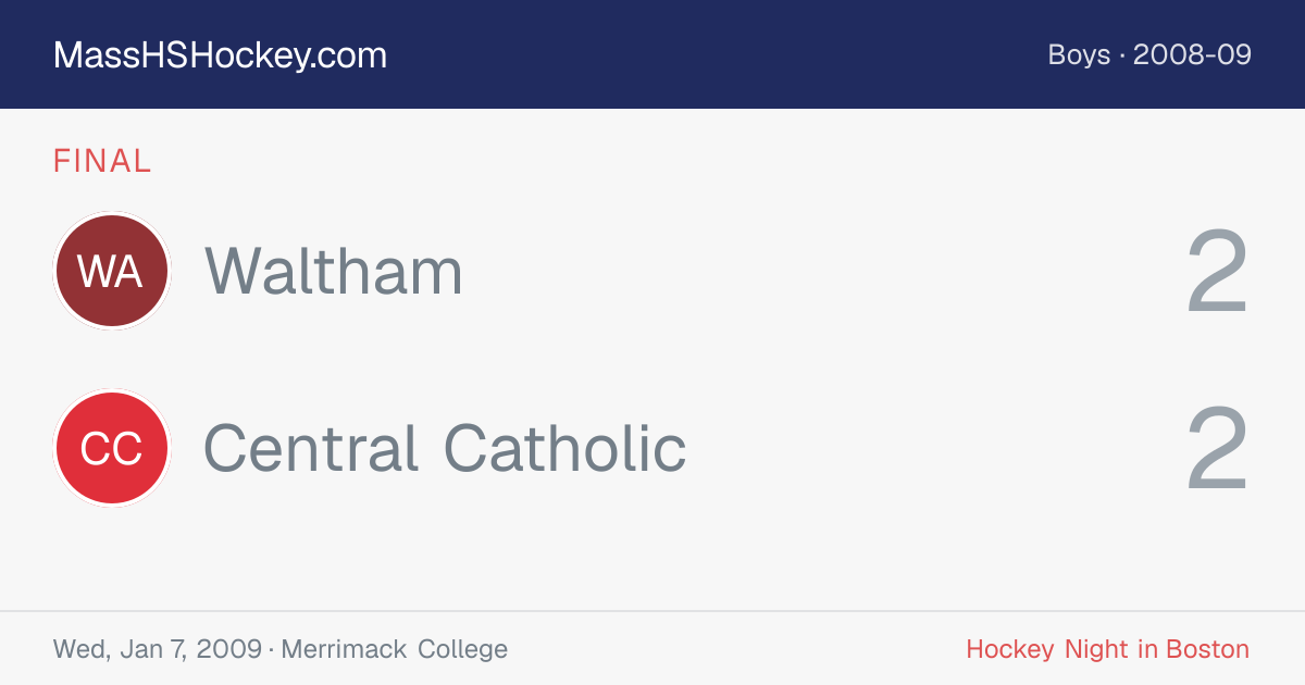 Waltham at Central Catholic score card