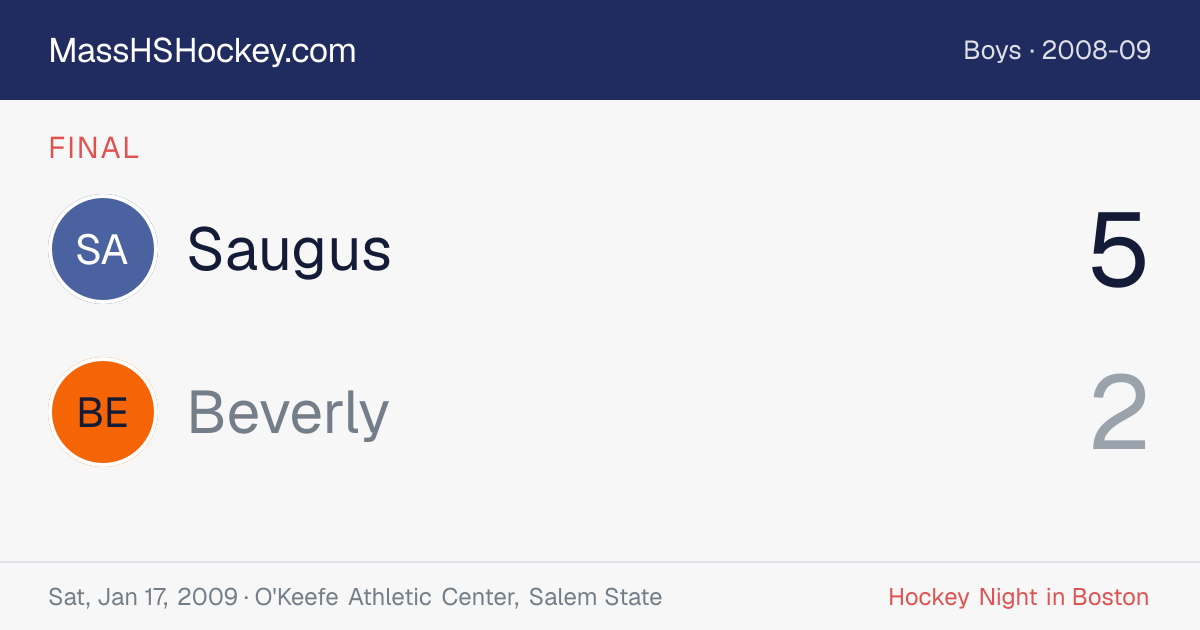 Saugus at Beverly score card