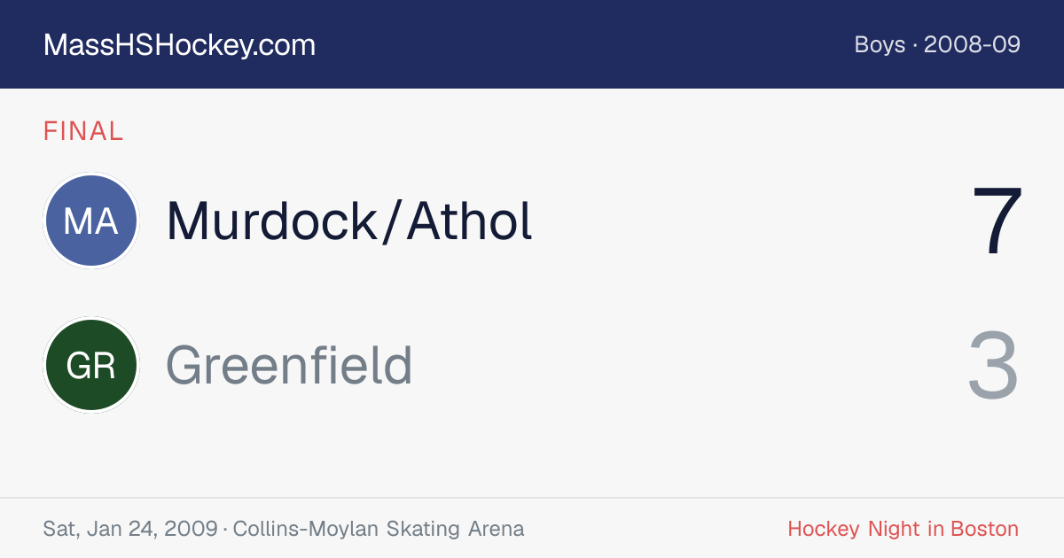 Murdock/Athol at Greenfield score card