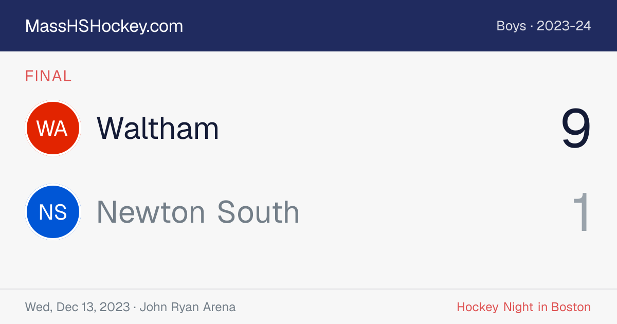 Waltham at Newton South score card