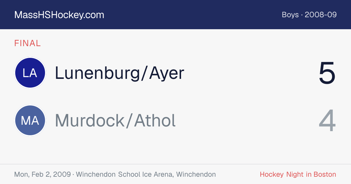 Lunenburg/Ayer at Murdock/Athol score card
