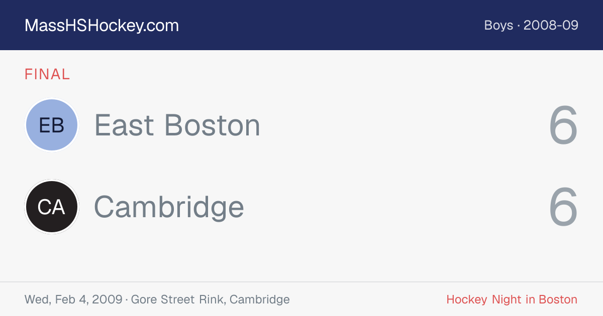 East Boston at Cambridge score card
